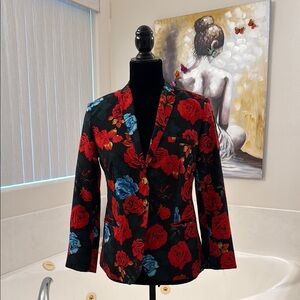 Floral Blazer with Red and Blue Roses